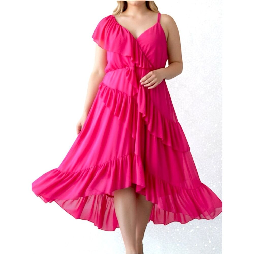 torrid Hot Pink Ruffled Midi Dress
